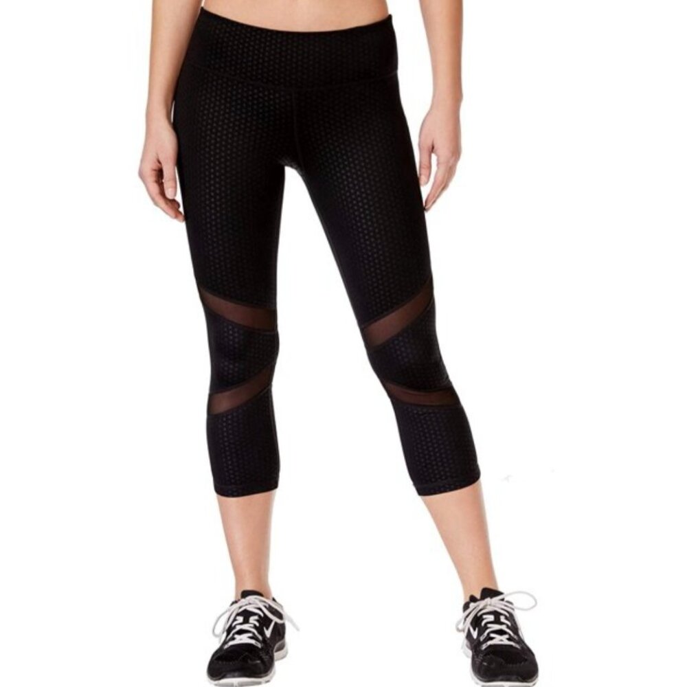 Ideology Women's Embossed Cropped Leggings Black Size S